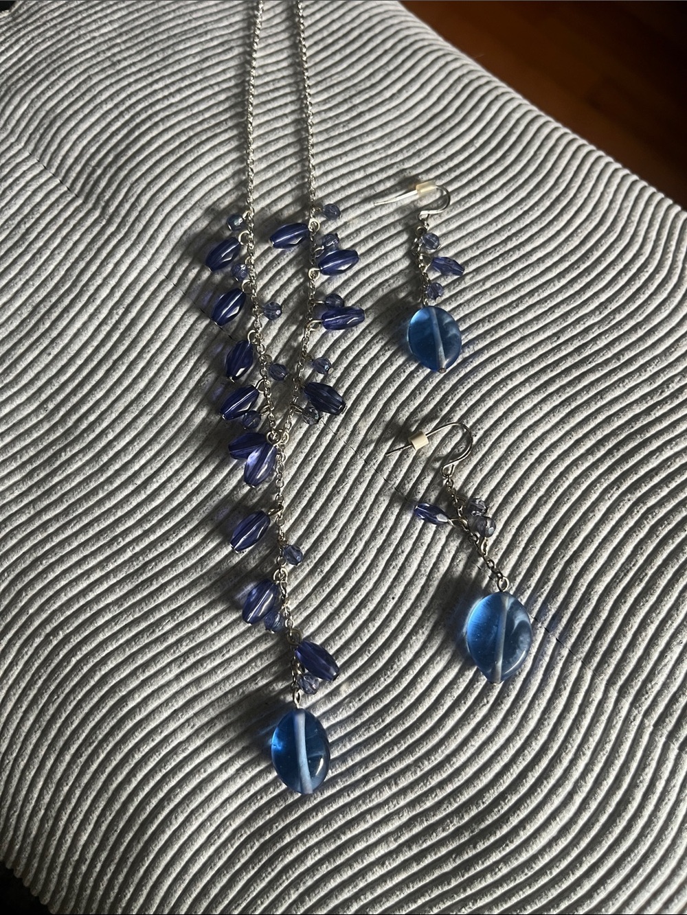 Paparazzi Blue Glass Bead Drop Necklace and Earrings Set